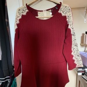 Dark Red Peplum Top with Lace